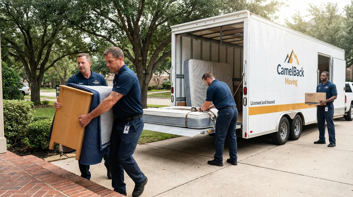 Crew loading residential truck for cross-state move from Grand Ledge, MI