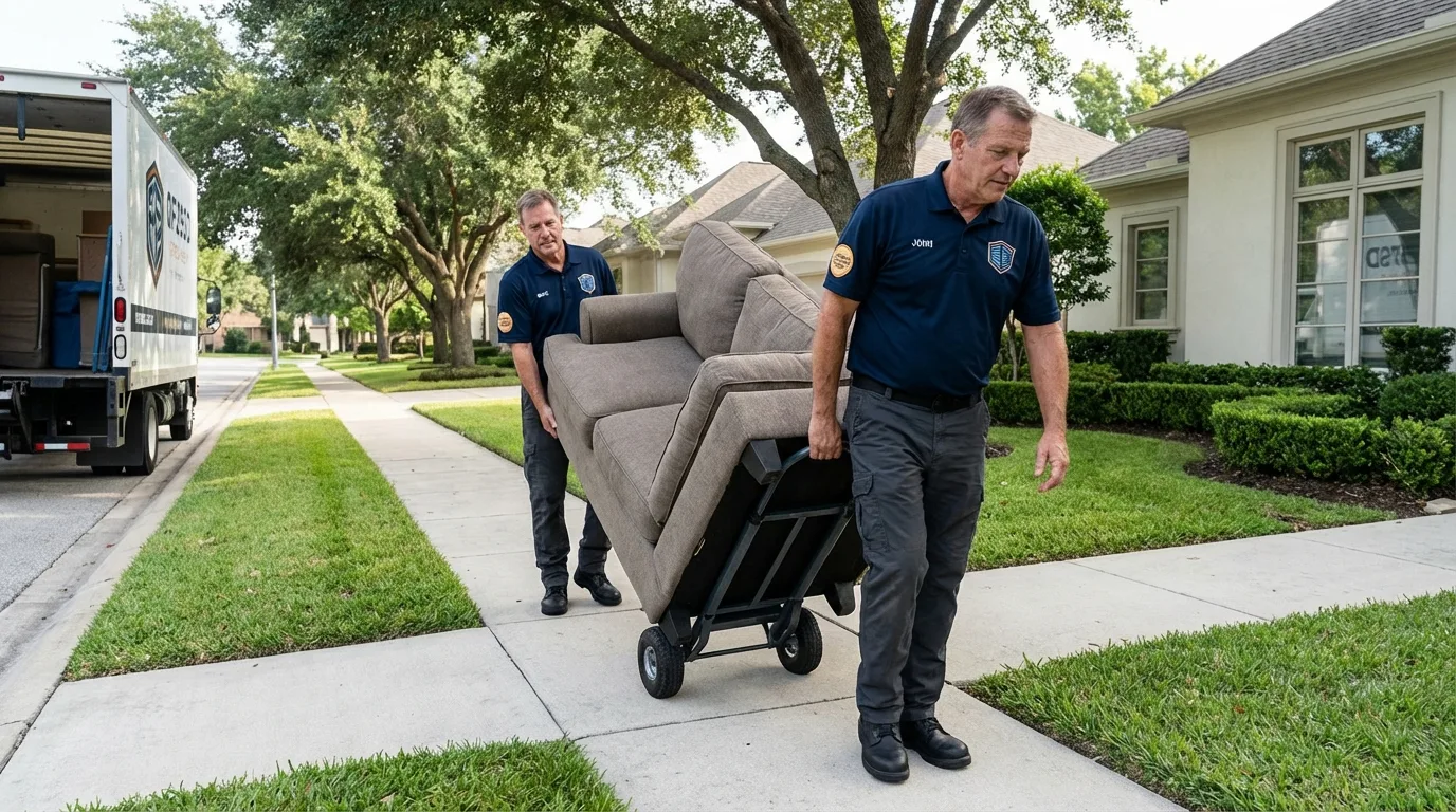 Local residential moving crew loading furniture in Grand Ledge, MI