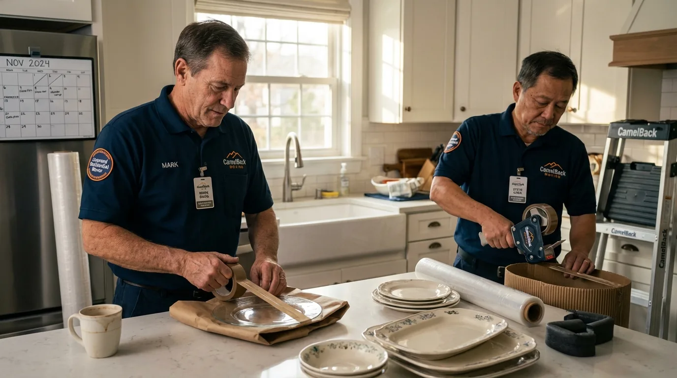 Professional crew packing kitchen dishware in Grand Ledge, MI